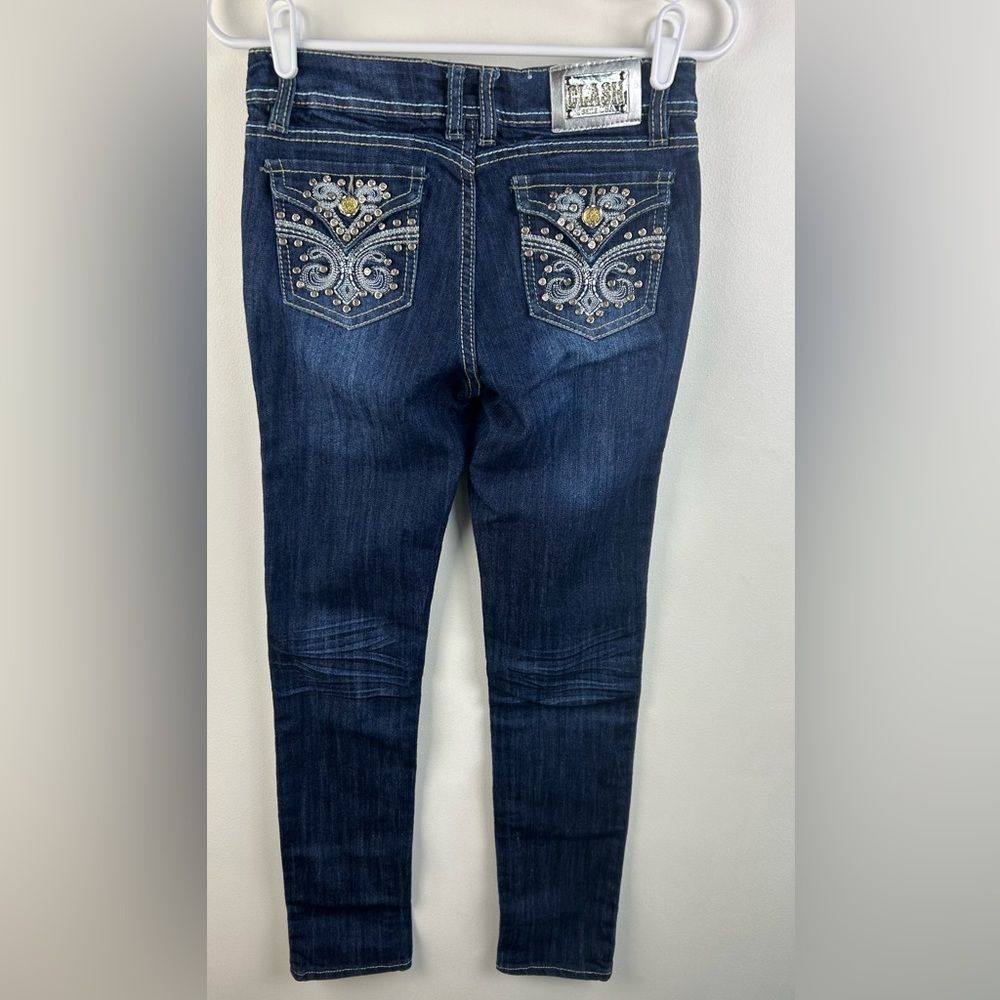 Clash Jeans USA Embellished Flap Pockets Skinny Low Rise Juniors Size 7